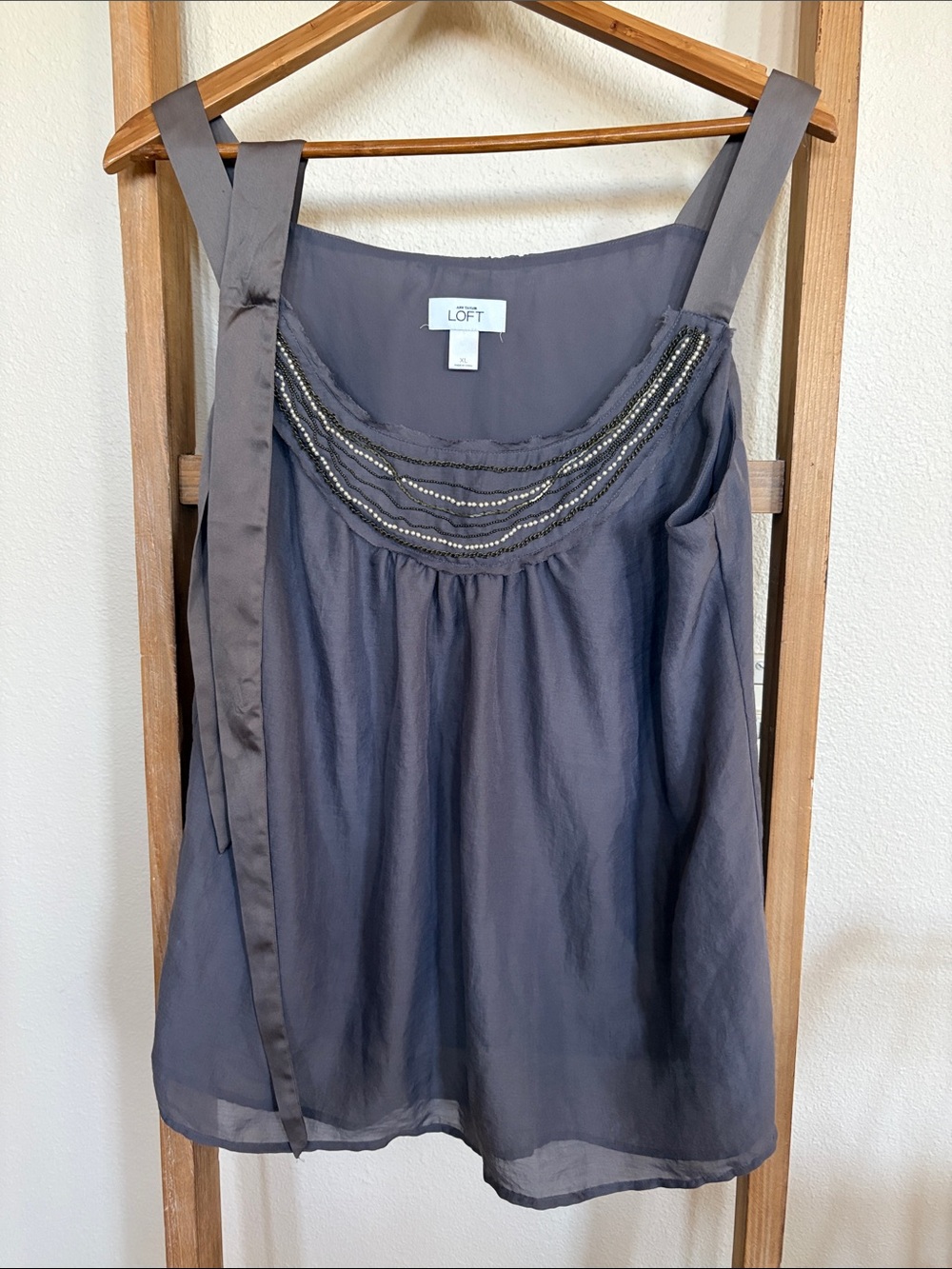 LOFT Charcoal Gray Beaded Chiffon Camisole